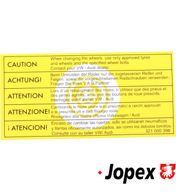 Naklejka, "Caution" wheel change
